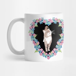 Coco Cat with Forget me not flowers in a heart Mug